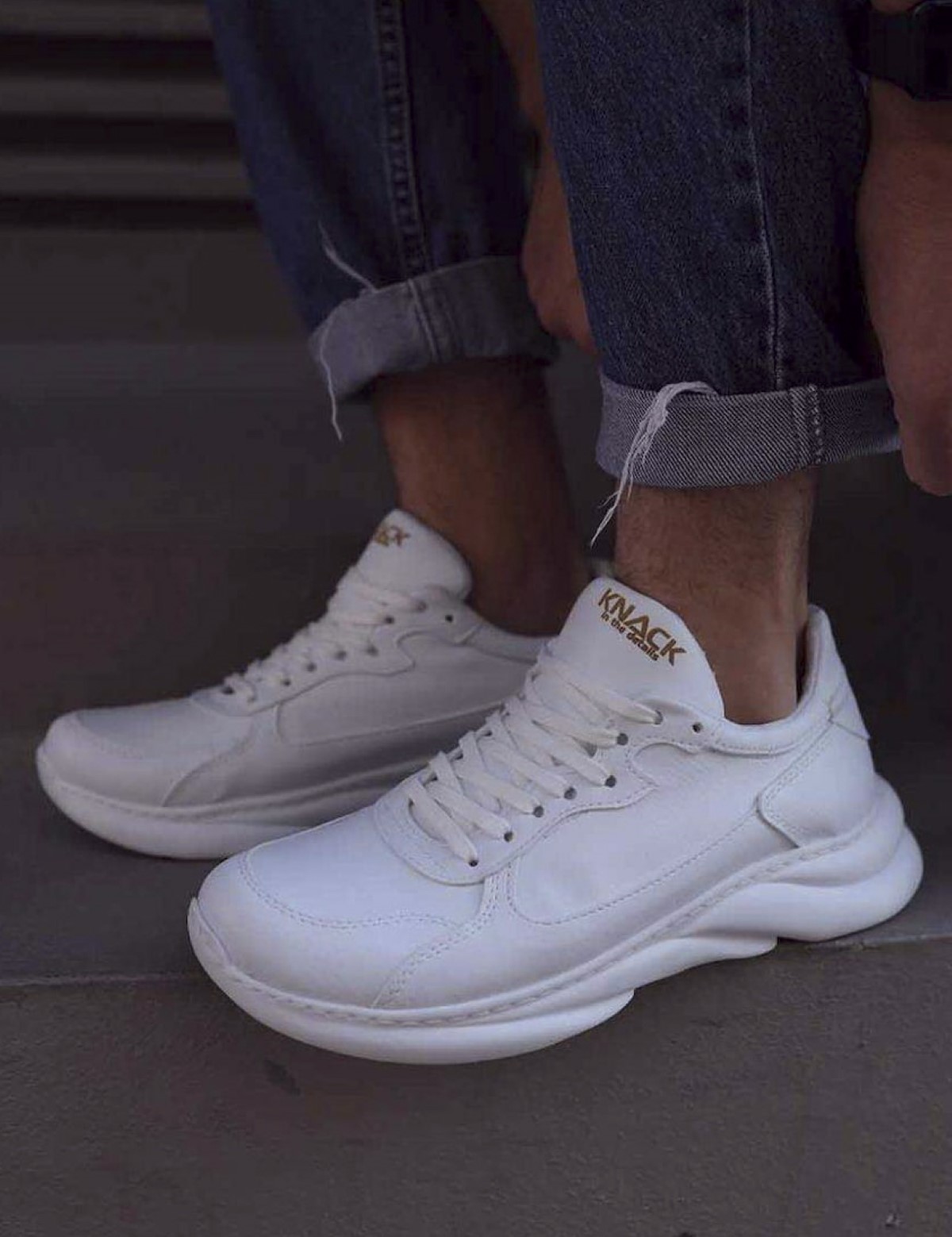 Ανδρικά λευκά Sneakers δερματίνη ανάγλυφη σόλα 0652020W φωτογραφία